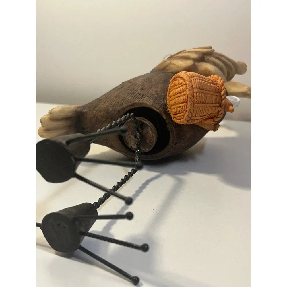 Whimsical Fisherman Crow Figurine with Spring To Bobble Resin Sculpture